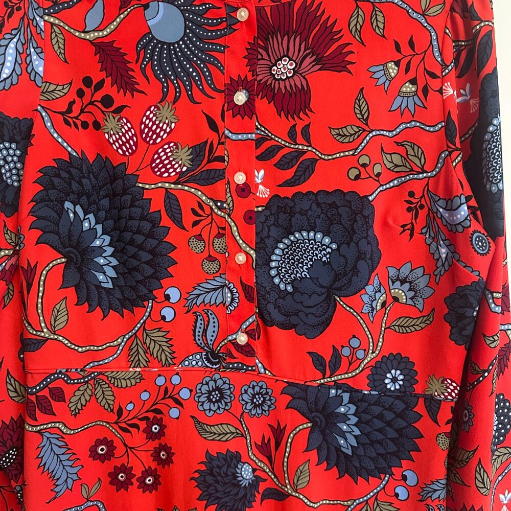 LOFT Red Floral Long Sleeve Dress Size 4 Fall Winter - Picture 5 of 6